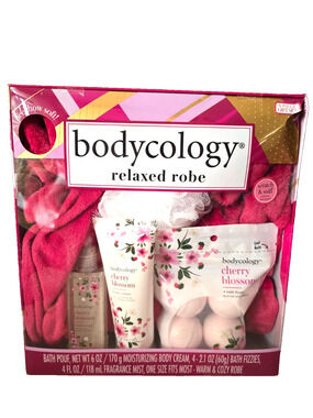 New Bodycology Relaxed Robe 5 Piece Gift Set Cherry Blossom